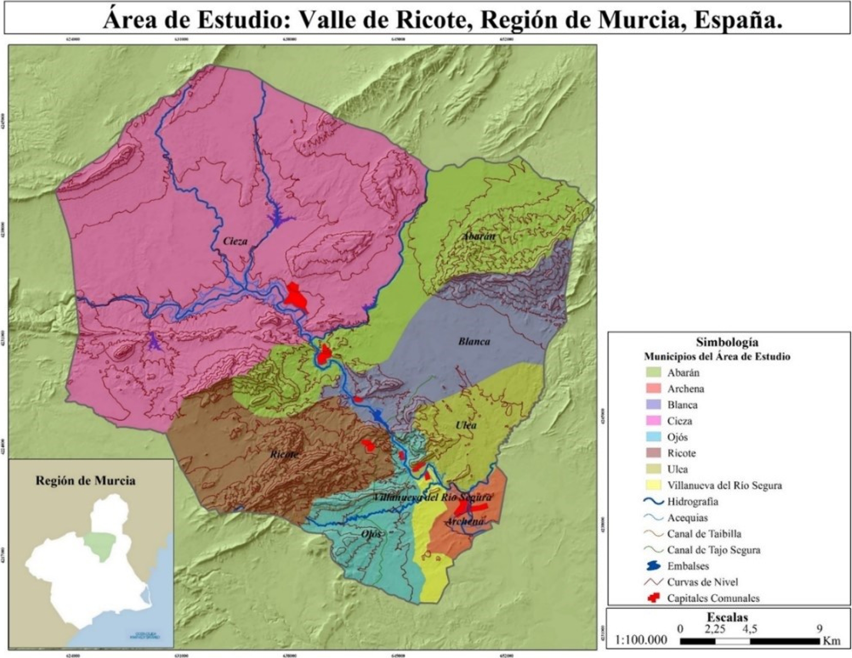 
						Location of the Ricote Valley (Murcia region, Spain).
					
