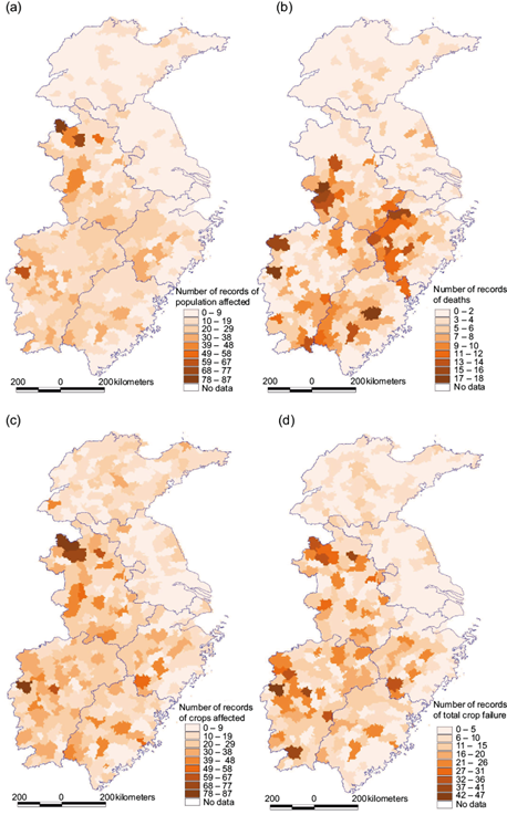 Spatial and temporal characteristics of four main types of ...