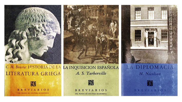 
						Portadas de los tres primeros libros en la colección Breviarios (1948).
					