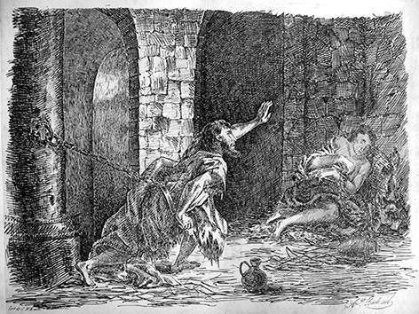 
						Imagen 4. "El preso de Chillon", El Recopilador,
							núm. 5 (1836). Reproducido de Le Magasin Pittoresque,
							núm. 10 (1835).
					