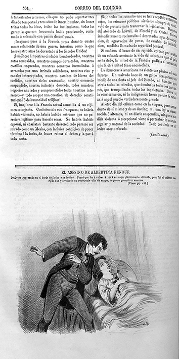 
						Imagen 6. Ilustración de la novela de Riviére, Correo del
								Domingo, núm. 83 (1865).
					