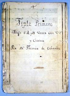 
						Portadilla del tiple primero de la Misa en Re mayor de Tomás Ochando.
							MEX-MOcr 044. Fotografía de Pierluigi Ferrari. SECRETARÍA DE CULTURA.-
							INAH.- MEX; “Reproducción autorizada por el Instituto Nacional de
							Antropología e Historia”.
					