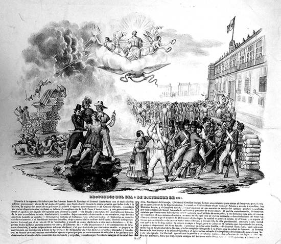 
						Ortega, “Recuerdos del día 6 de diciembre de 1844” (Litografía de
							Rocha, C. de Tacuba no. 14). Nettie Lee Benson Latin American
							Collection, University of Texas Library. Litografía suelta.
					