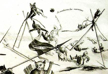 
						“Sainete político”, 1845. Col. Rafael Barajas. Litografía suelta,
							detalle.
					
