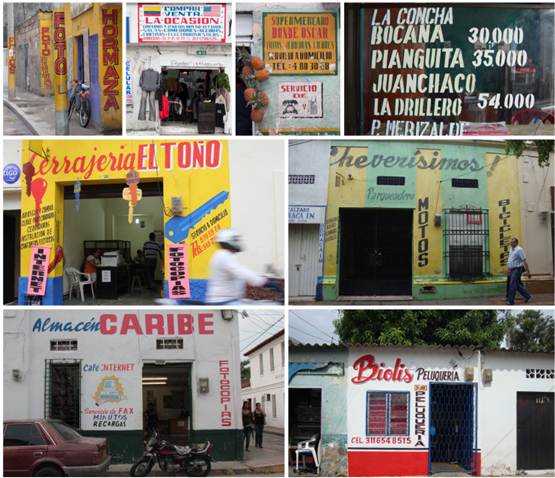 
						Almacenes de fotografía; ropa de segunda mano; cafeterías; servicio de transporte; talleres de reparación y mecánica; ferreterías; papelerías y salones de belleza, son algunos de los productos y servicios que se ofertan mediante avisos hechos a mano. Dentro del universo de la gráfica popular, la rotulación es uno de los muchos lenguajes visuales posibles. A diferencia de la tipografía, que supone la posibilidad de reproducción mecánica de tipos, la rotulación se caracteriza por la producción manual de letras. Bogotá, Buenaventura y Valledupar, Colombia, 2004-2012.
					