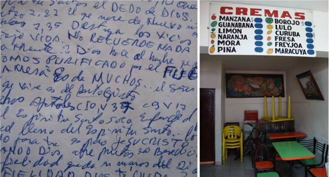 
						Arnulfo Herrada reconoce que a veces no le es fácil descifrar las notas que toma en sus libretas. En contraste con la complejidad de su caligrafía rápida, cuando dibuja letras por encargo para anunciar e informar la oferta de un local, el proceso de ejecución involucra planeación, cálculo, disposición y proyección, propios del diseño, lo que garantiza un alto nivel de legibilidad. Bogotá, Colombia, 2005.
					