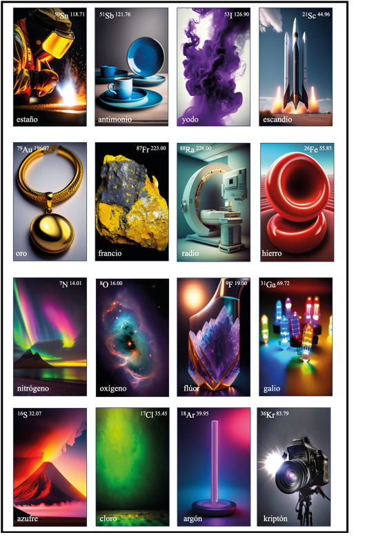 
							Uno de los tableros de la Lotería de los elementos
									químicos. 
						