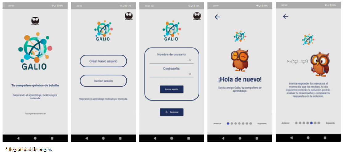 
						Algunas pantallas preliminares de 
								GALIO
							 como calendario, y 
								GALIO
							 , la mascota de la aplicación.
					