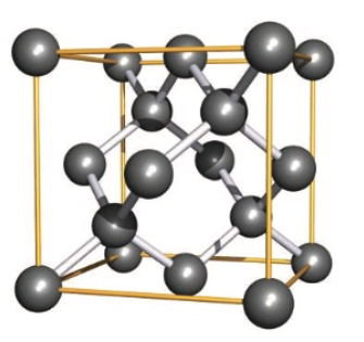 
							Celda unitaria de la estructura reticular del carbono
								diamante.
						