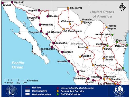 
							Rail corridors from the center of the country
						
