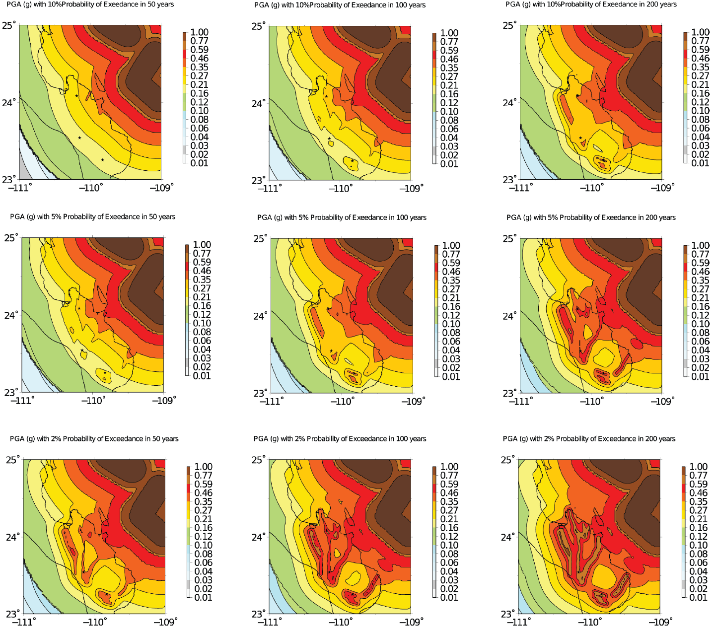 hazard rating maps for different return period peak... Probabilistic seismic hazard analysis in La Paz-Los Cabos, Mexico: The ...
