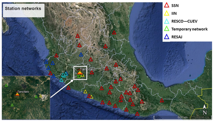 
						Stations used by SSN to locate the swarm earthquakes.
					