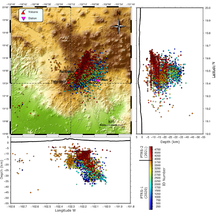 
						SSN hypocenter distribution of the PTR earthquake swarms recorded in 2020 and 2021.
					