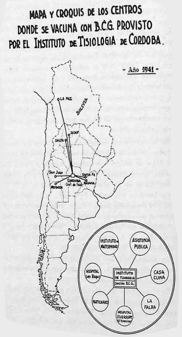 
						Mapa y croquis de los centros donde se vacuna con BCG, provisto por el Instituto de Tisiología de Córdoba
					