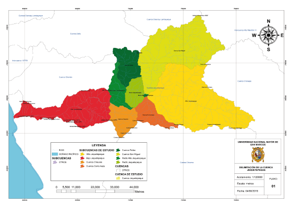 
								Delimitation of middle Jequetepeque river basin, Peru.
							